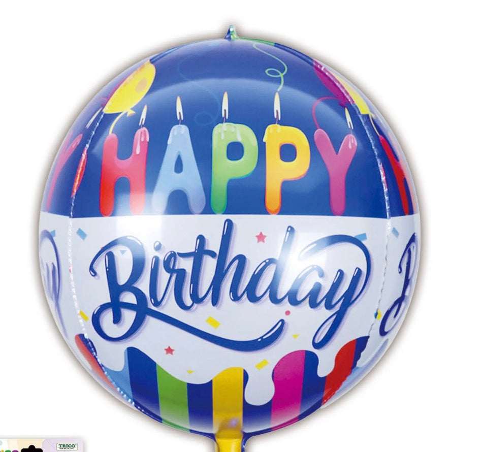 22" Blue Orb 4D Happy Birthday