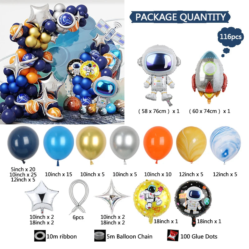116Pcs Space Party Decorations Balloon Garland Kit Foil Rocket Astronaut Latex Balloons for Boys Kids Birthday Party Supplies