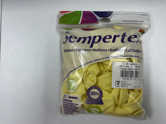 Sempertex- Pastel Matte Yellow 18 inches (25 count)